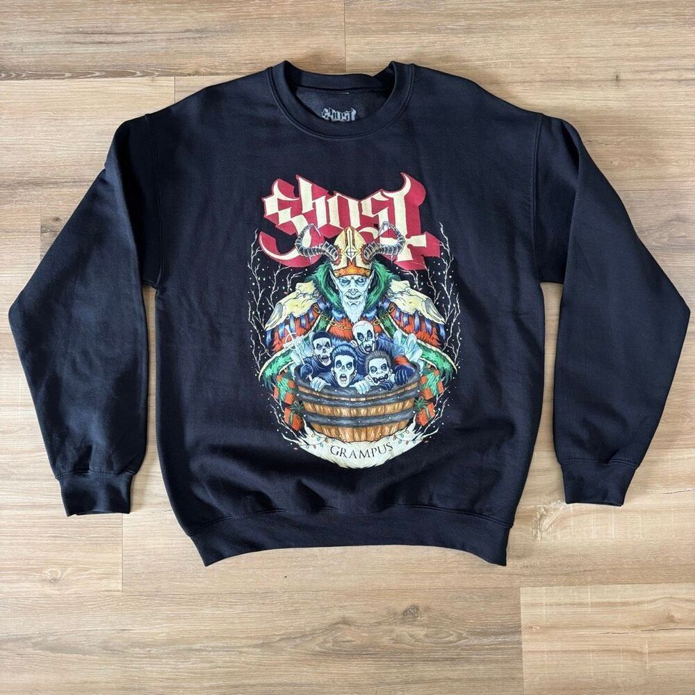 New Ghost Crampus Black Christmas Pullover Crewneck Sweatshirt Size Medium Metal